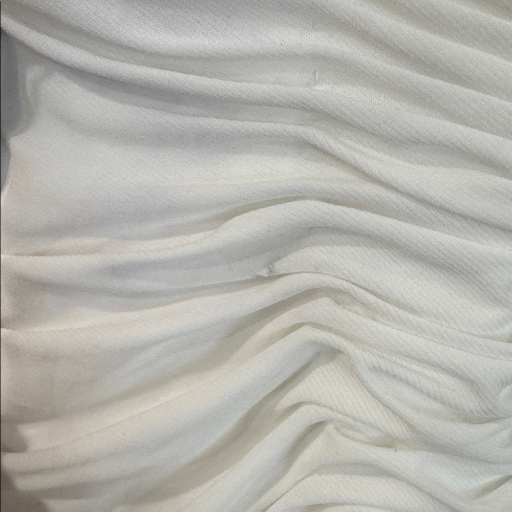 Mac Duggal White One-Shoulder Ruched Gown with Thigh Slit - Picture 8 of 9